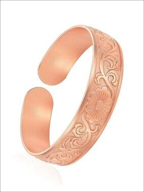 Pure Copper Cuff Bracelet Adjustable Wide Boho Vintage Floral